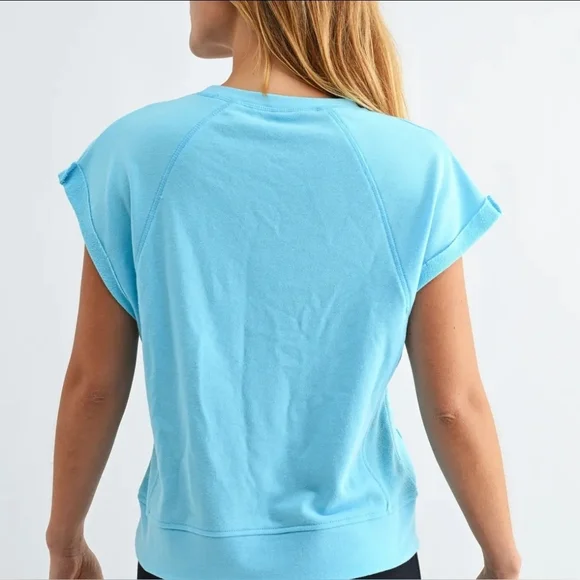 Offset French Terry Cap Sleeve Top - Picture 2 of 3